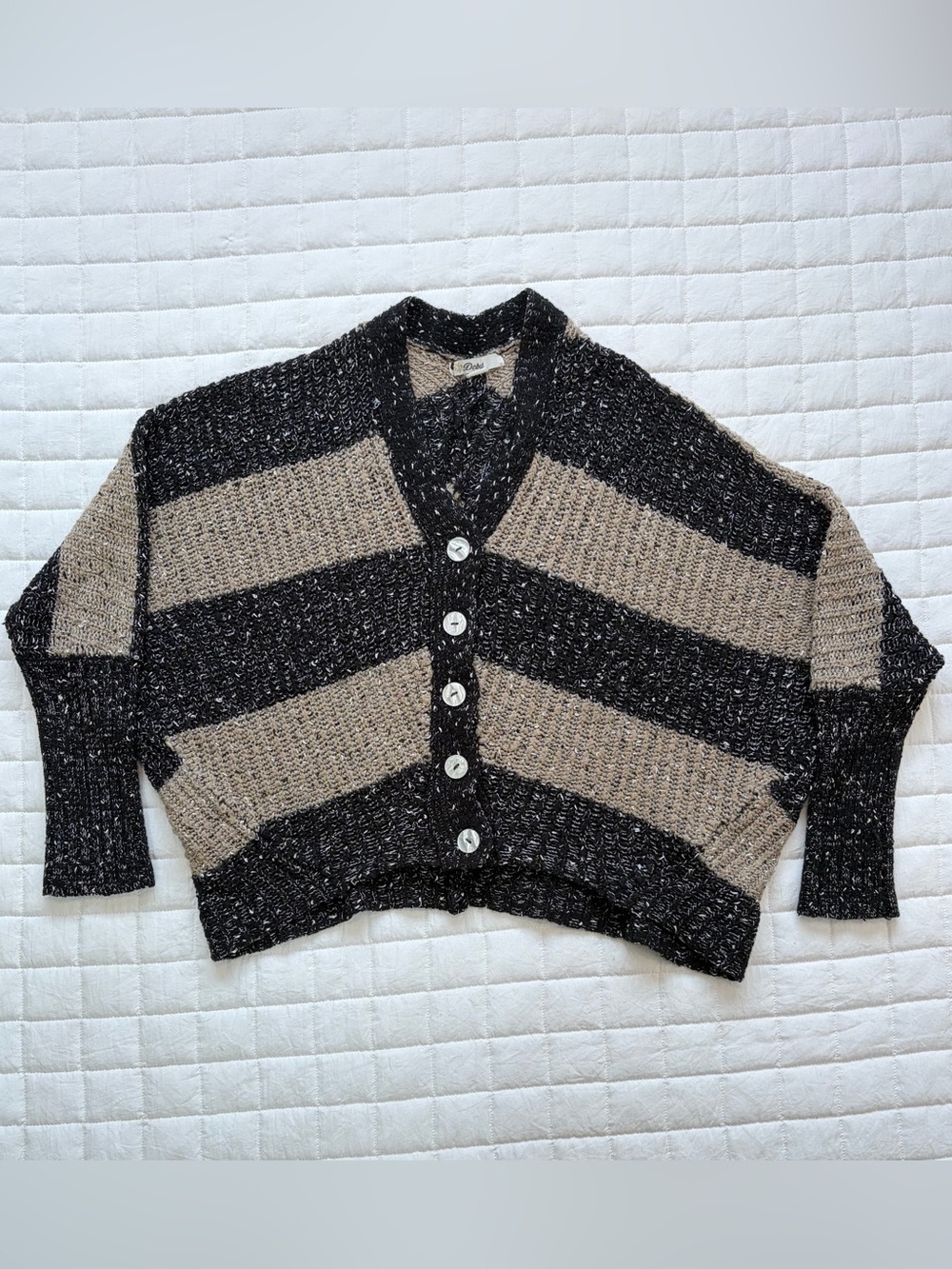 Debut Women's Knit Black & Beige Button-Up Cardigan Dolman Sleeve Size S